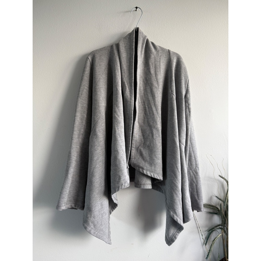 Neiman Marcus Womens Heather Gray Drape Front Cardigan Zipper Cuff Sweater Large